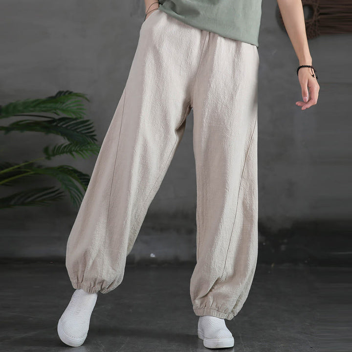 Buddha Stones Plain Color Ramie Linen Cotton Pants With Pockets - image 9