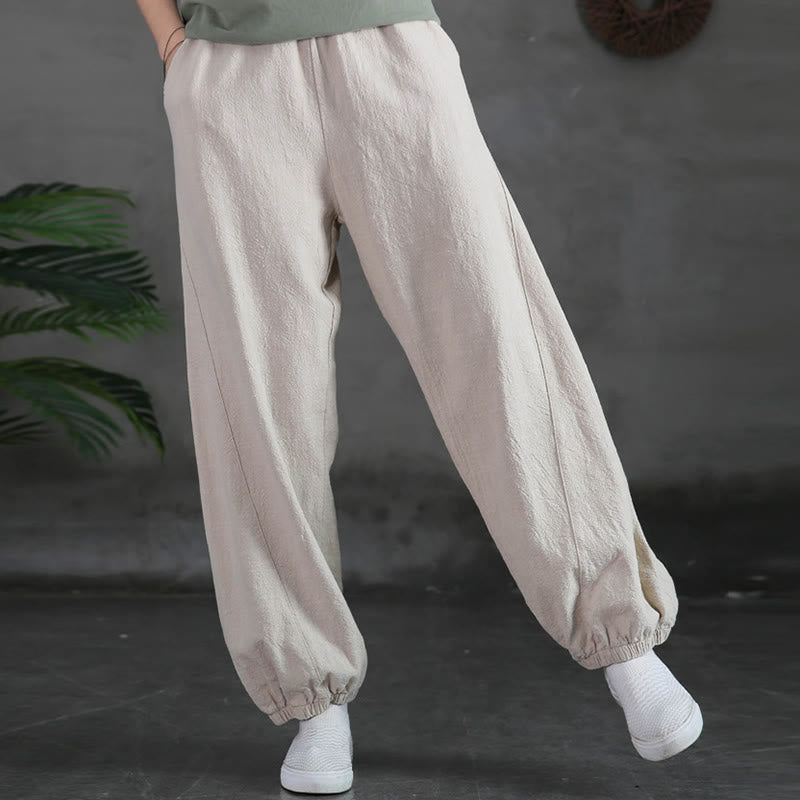 Buddha Stones Plain Color Ramie Linen Cotton Pants With Pockets - image 12