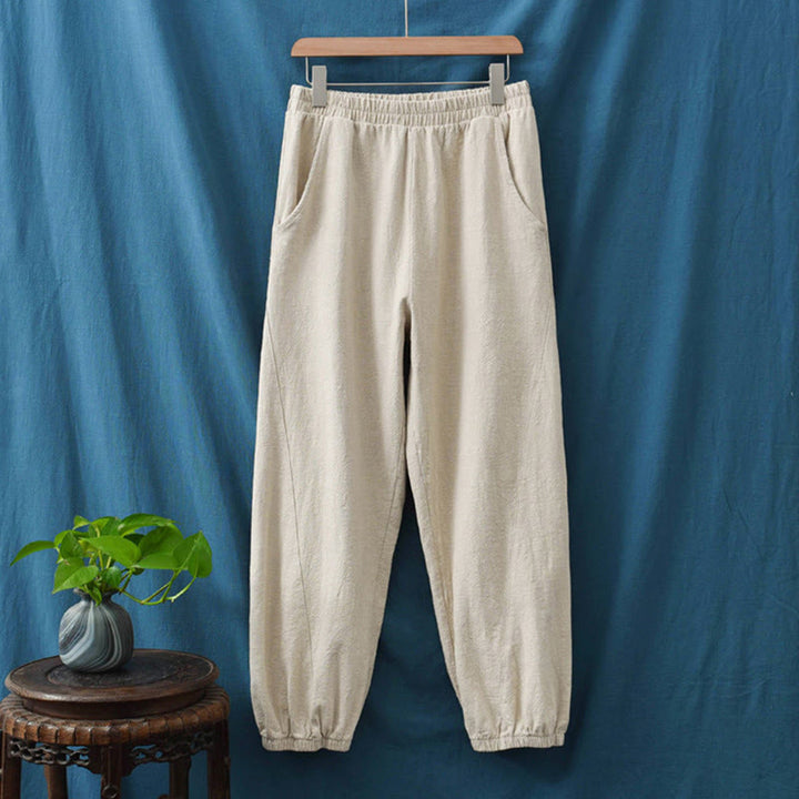 Buddha Stones Plain Color Ramie Linen Cotton Pants With Pockets - image 13