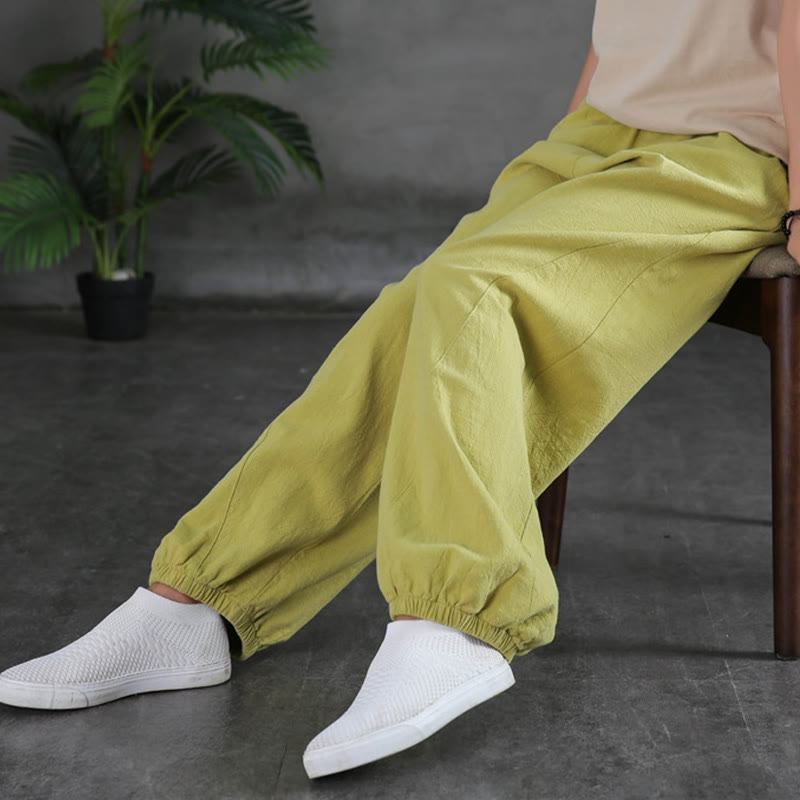 Buddha Stones Plain Color Ramie Linen Cotton Pants With Pockets - image 20