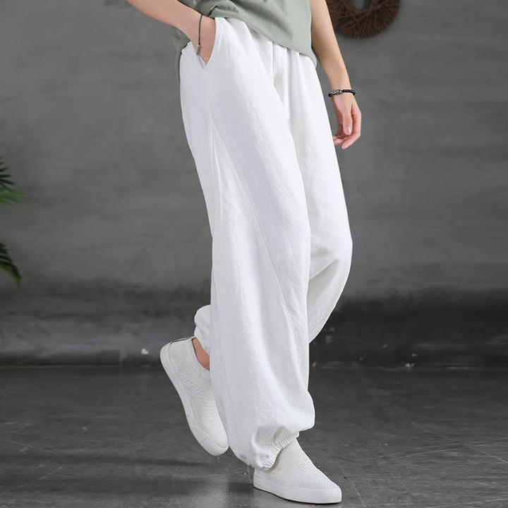 Buddha Stones Plain Color Ramie Linen Cotton Pants With Pockets - image 25