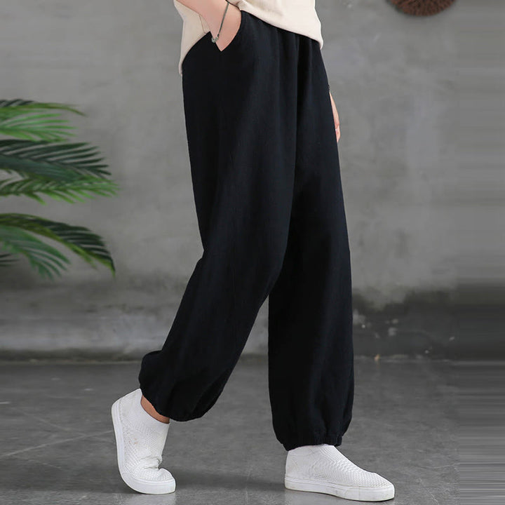 Buddha Stones Plain Color Ramie Linen Cotton Pants With Pockets - image 35