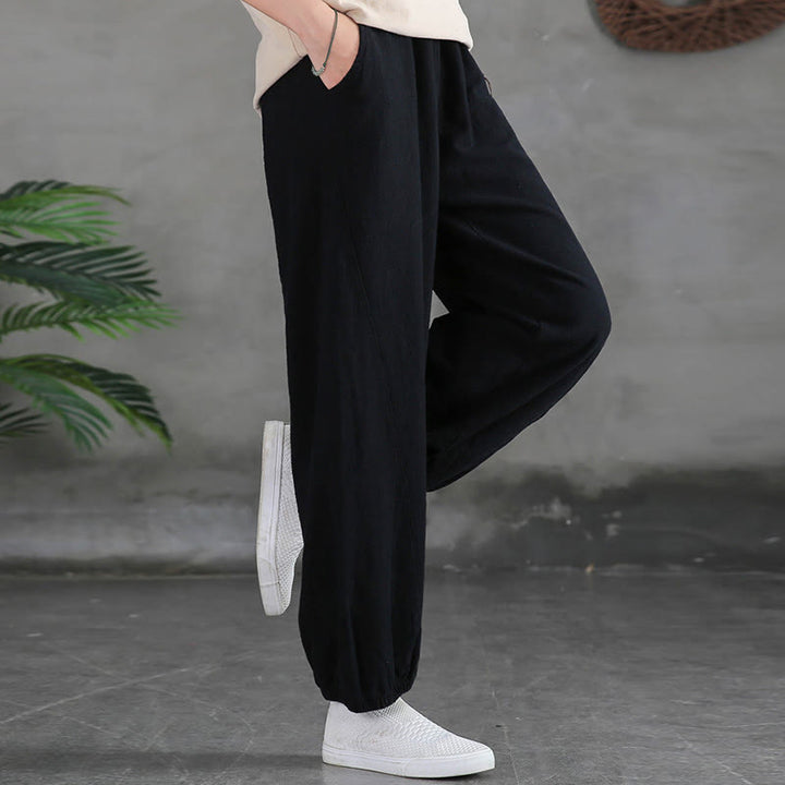 Buddha Stones Plain Color Ramie Linen Cotton Pants With Pockets - image 36