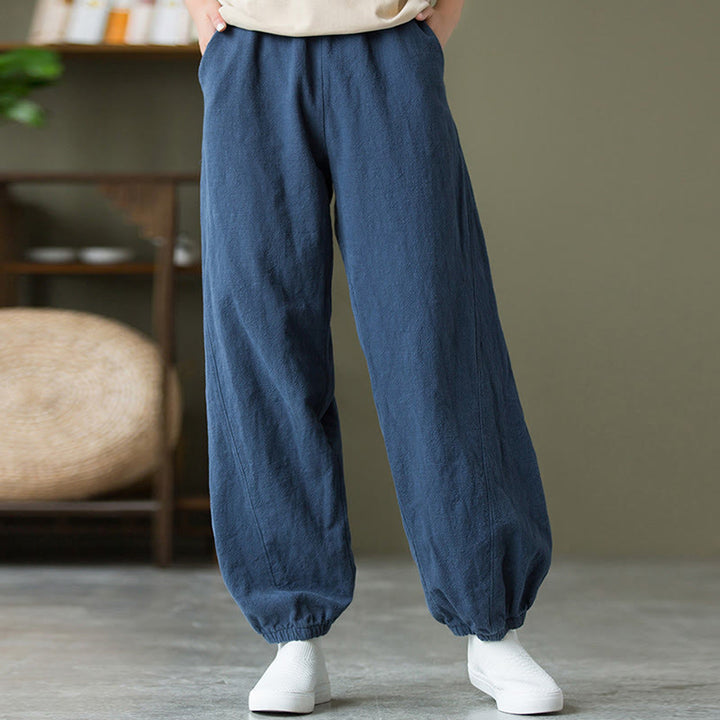 Buddha Stones Plain Color Ramie Linen Cotton Pants With Pockets - image 45