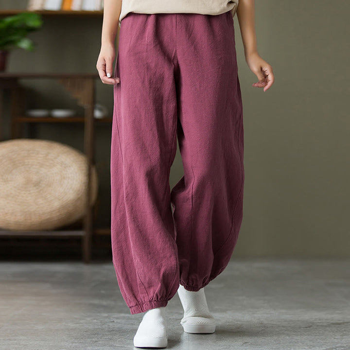 Buddha Stones Plain Color Ramie Linen Cotton Pants With Pockets - image 53