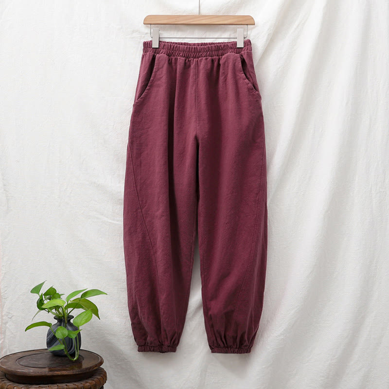 Buddha Stones Plain Color Ramie Linen Cotton Pants With Pockets - image 57