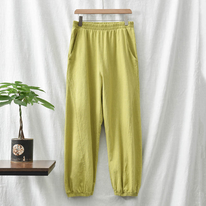 Buddha Stones Plain Color Ramie Linen Cotton Pants With Pockets - image 22