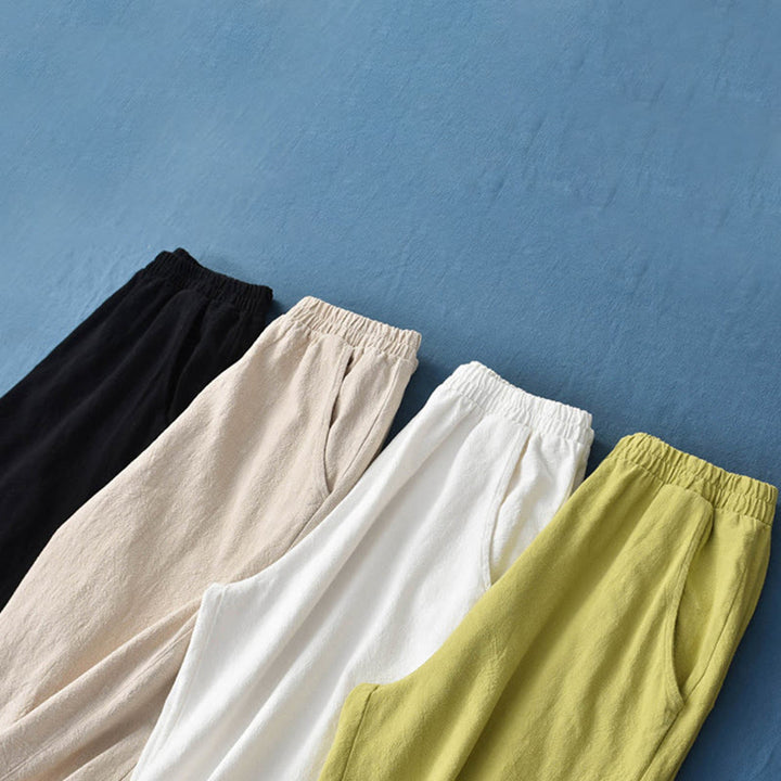 Buddha Stones Plain Color Ramie Linen Cotton Pants With Pockets - image 14