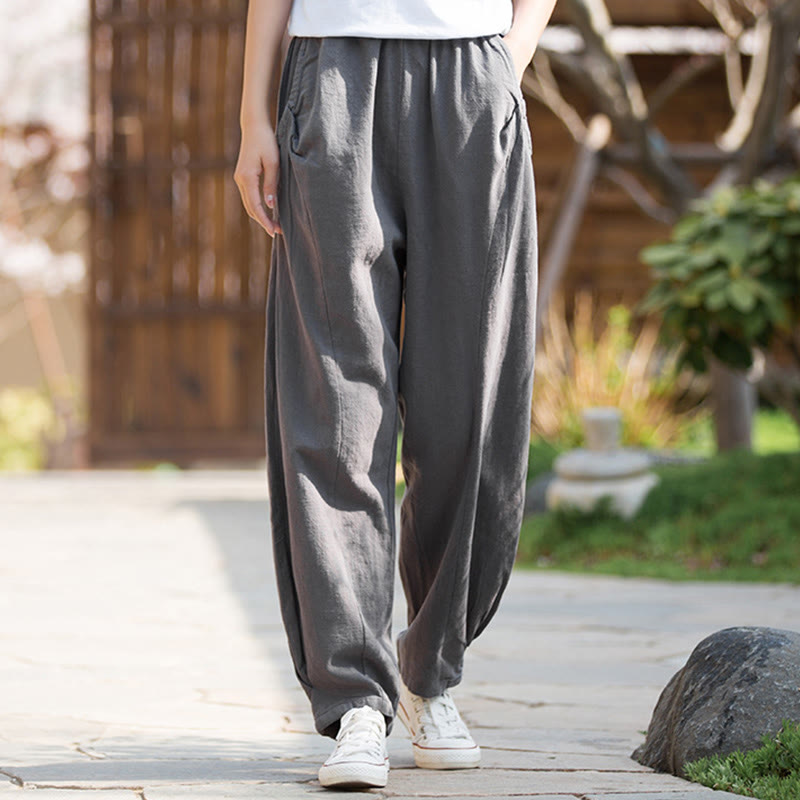 Buddha Stones Casual Ramie Linen Cotton Yoga Pants With Pockets - LightGrey - US4，UK/AU8，EU36 (L) - image 25