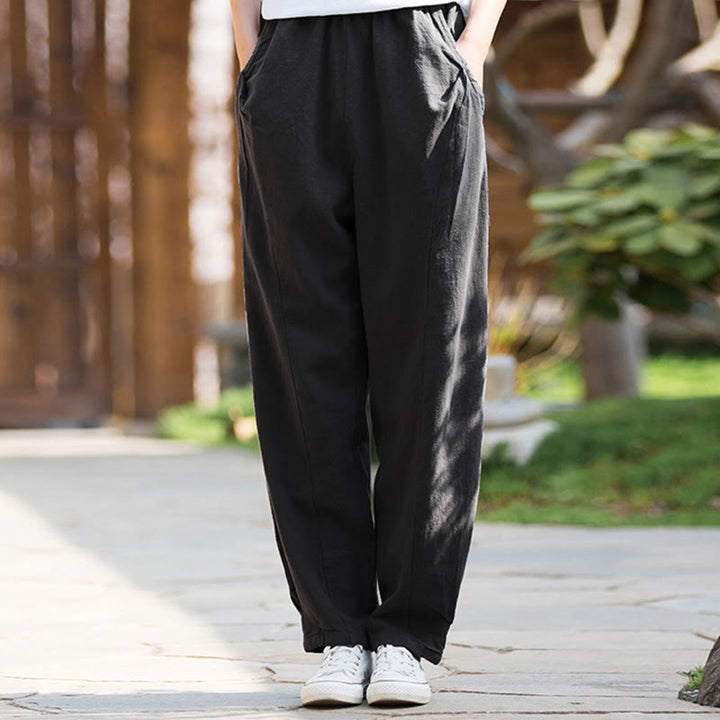 Buddha Stones Casual Ramie Linen Cotton Yoga Pants With Pockets - Black - US4，UK/AU8，EU36 (L) - image 32