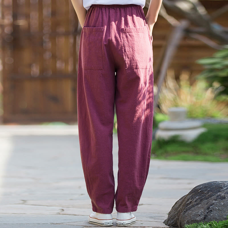 Buddha Stones Casual Ramie Linen Cotton Yoga Pants With Pockets