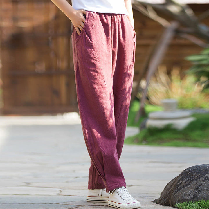 Buddha Stones Casual Ramie Linen Cotton Yoga Pants With Pockets - image 15