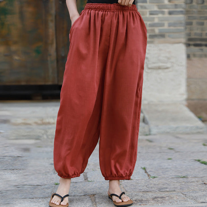 Buddha Stones Casual Summer Women's Cotton Pants With Pockets