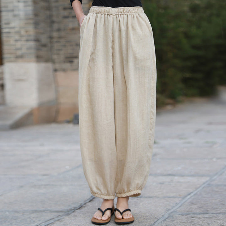 Buddha Stones Casual Summer Women's Cotton Pants With Pockets - Linen - US4-6，UK/AU8-10，EU36-38 (F) - image 42