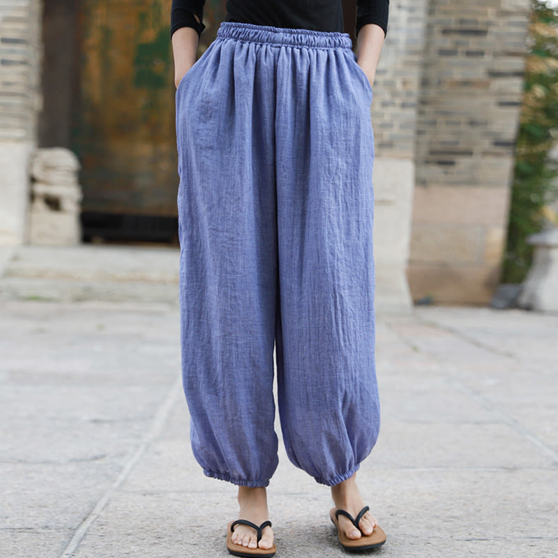 Buddha Stones Casual Summer Women's Cotton Pants With Pockets