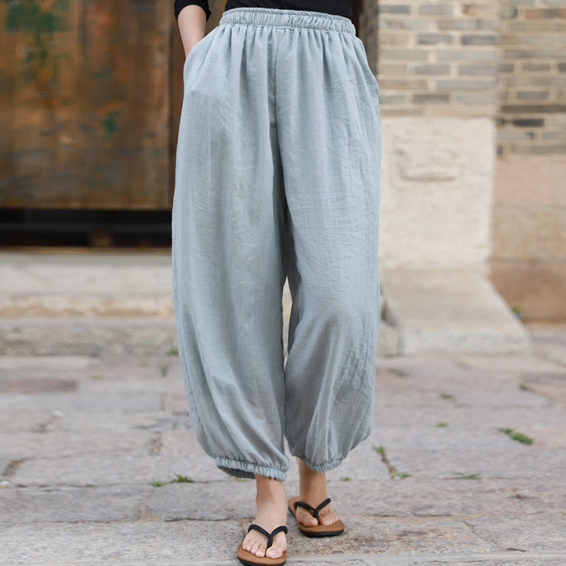 Buddha Stones Casual Summer Women's Cotton Pants With Pockets - Azure - US4-6，UK/AU8-10，EU36-38 (F) - image 48
