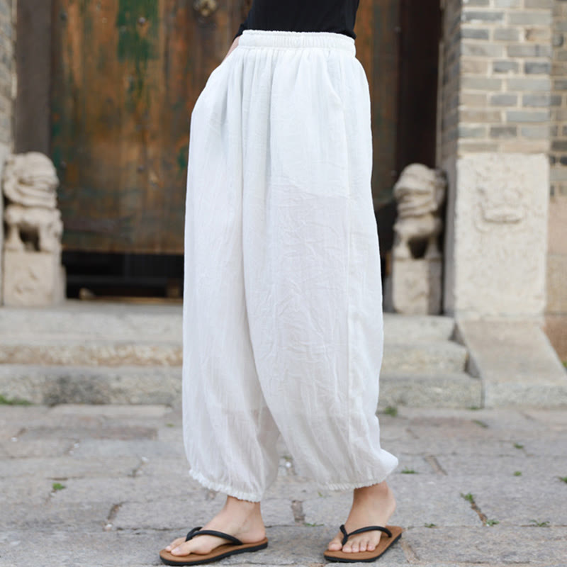 Buddha Stones Casual Summer Women's Cotton Pants With Pockets