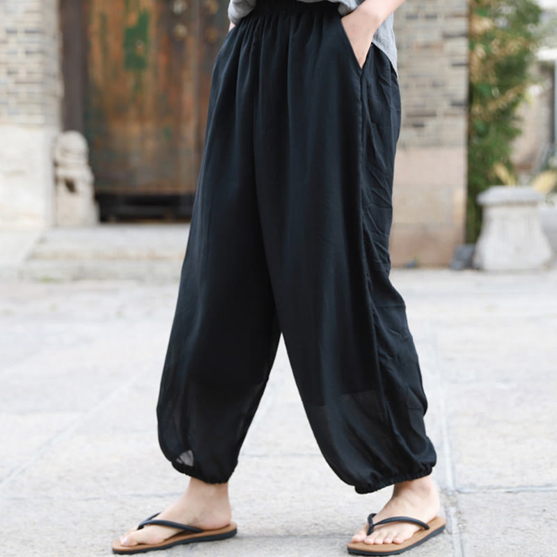 Buddha Stones Casual Summer Women's Cotton Pants With Pockets