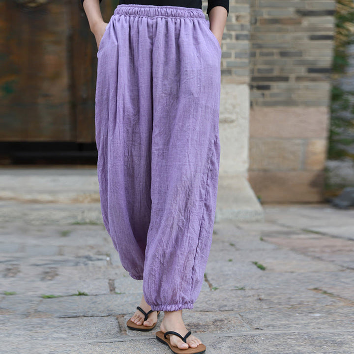 Buddha Stones Casual Summer Women's Cotton Pants With Pockets