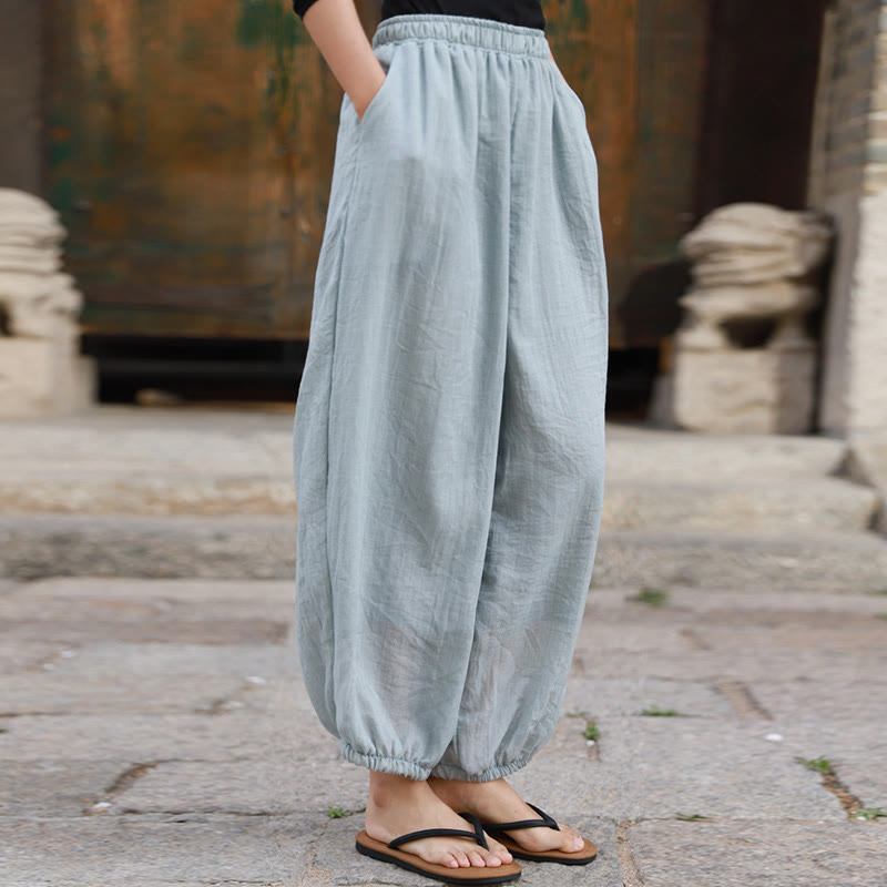 Buddha Stones Casual Summer Women's Cotton Pants With Pockets