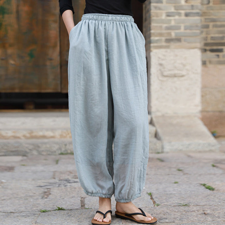 Buddha Stones Casual Summer Women's Cotton Pants With Pockets