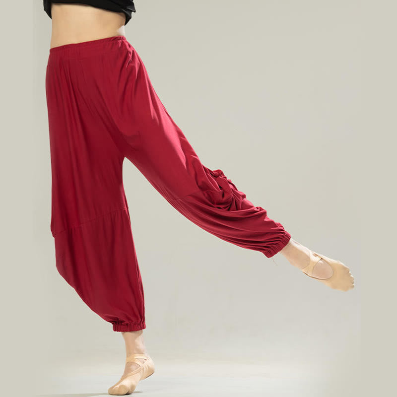 Buddha Stones Plain Color Modal Dance Yoga Breathable Pants - IndianRed - US12，UK/AU16，EU44 (3XL) - image 0