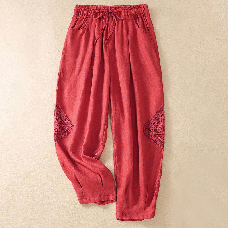 Buddha Stones Summer Women's Drawstring Harem Pants With Pockets - Tomato - US8-10，UK/AU12-14，EU40-42 (2XL) - image 19