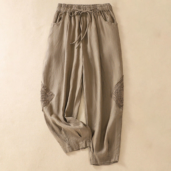 Buddha Stones Summer Women's Drawstring Harem Pants With Pockets - Tan - US8-10，UK/AU12-14，EU40-42 (2XL) - image 0