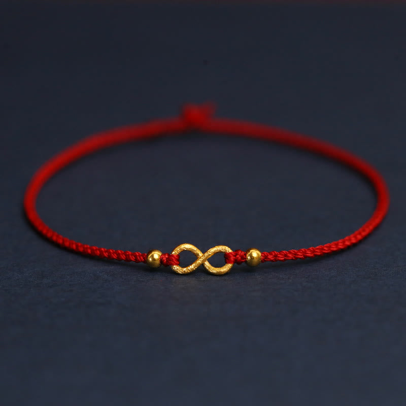 Buddha Stones 999 Gold Mobius Infinite Love Fu Character Copper Coin Protection Handmade Ultra-Thin Rope Bracelet