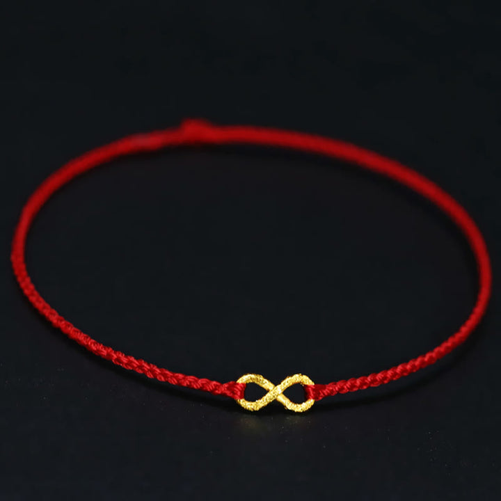 Buddha Stones 999 Gold Mobius Infinite Love Fu Character Copper Coin Protection Handmade Ultra-Thin Rope Bracelet