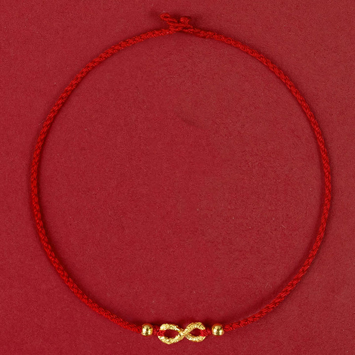 Buddha Stones 999 Gold Mobius Infinite Love Fu Character Copper Coin Protection Handmade Ultra-Thin Rope Bracelet