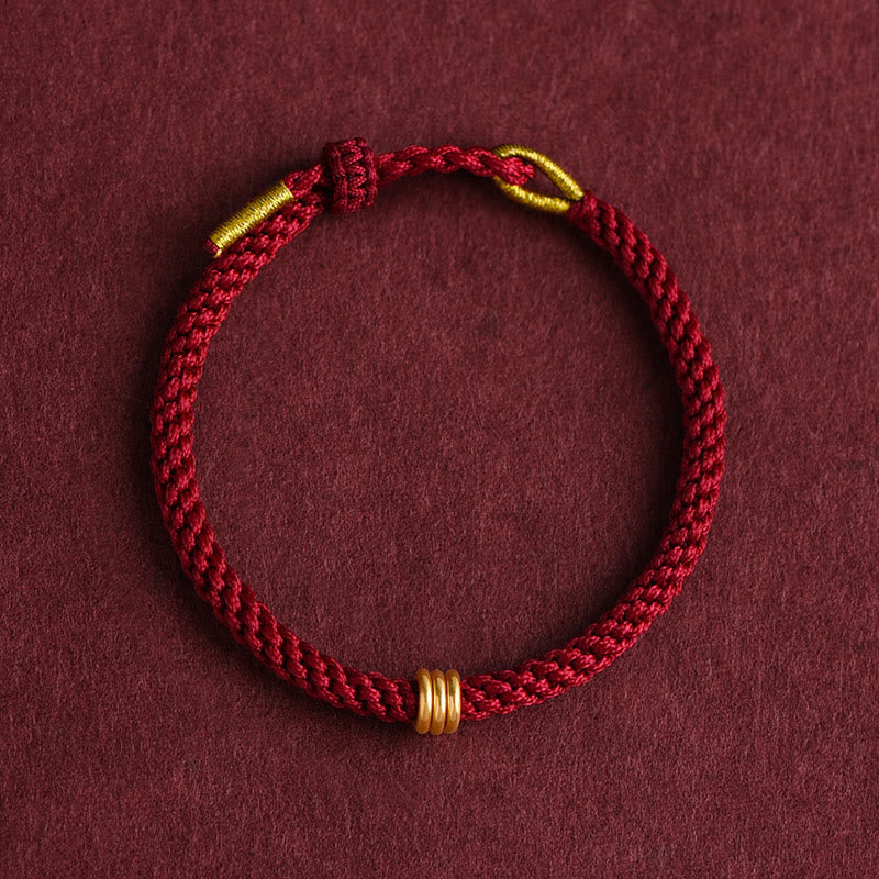 Buddha Stones 999 Gold Triple Ring Design Handmade Connection Braided Rope Bracelet - image 1