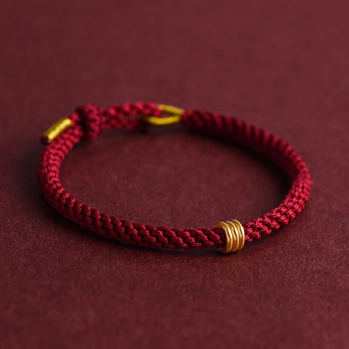 Buddha Stones 999 Gold Triple Ring Design Handmade Connection Braided Rope Bracelet - image 2