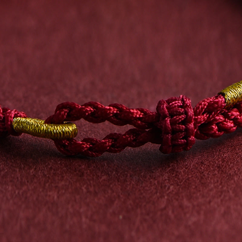 Buddha Stones 999 Gold Triple Ring Design Handmade Connection Braided Rope Bracelet - image 10
