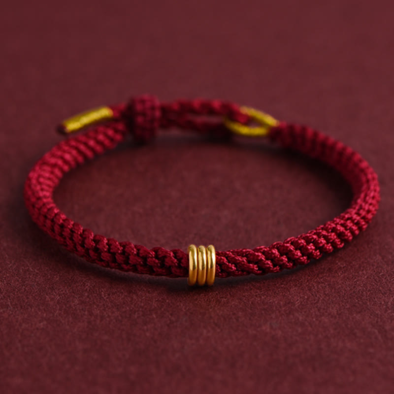 Buddha Stones 999 Gold Triple Ring Design Handmade Connection Braided Rope Bracelet - 19cm - image 0