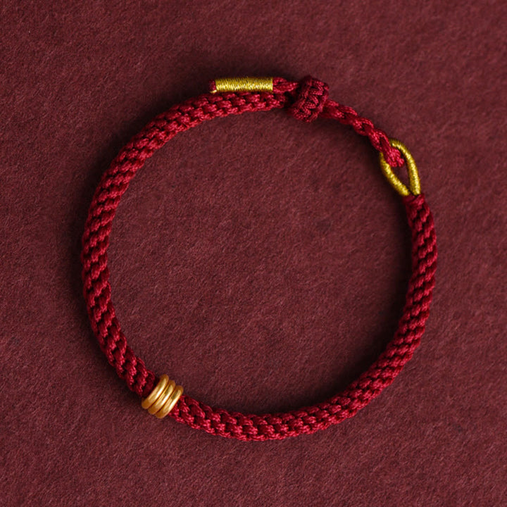 Buddha Stones 999 Gold Triple Ring Design Handmade Connection Braided Rope Bracelet - image 12