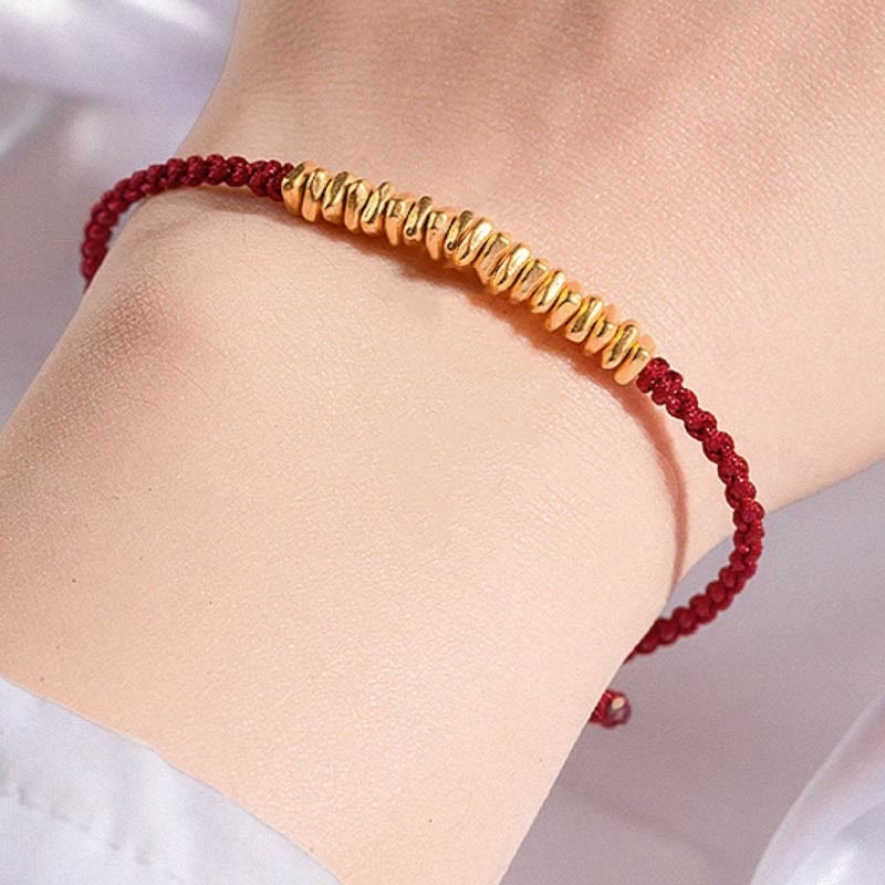 Buddha Stones 999 Gold Small Gold Pieces Design Handmade Protection Braided Rope Bracelet