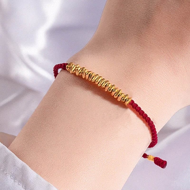 Buddha Stones 999 Gold Small Gold Pieces Design Handmade Protection Braided Rope Bracelet