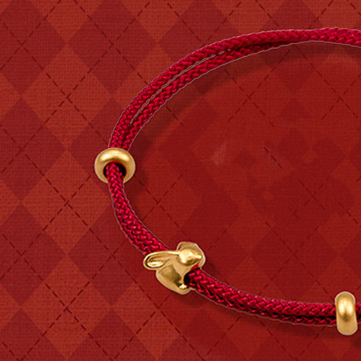 Buddha Stones 999 Gold Small Lucky Rabbit Osmanthus Design Handmade Luck Braided Rope Bracelet - image 2