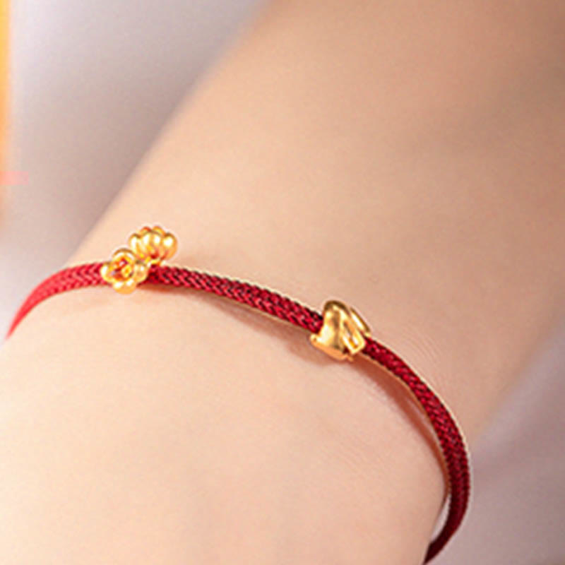 Buddha Stones 999 Gold Small Lucky Rabbit Osmanthus Design Handmade Luck Braided Rope Bracelet