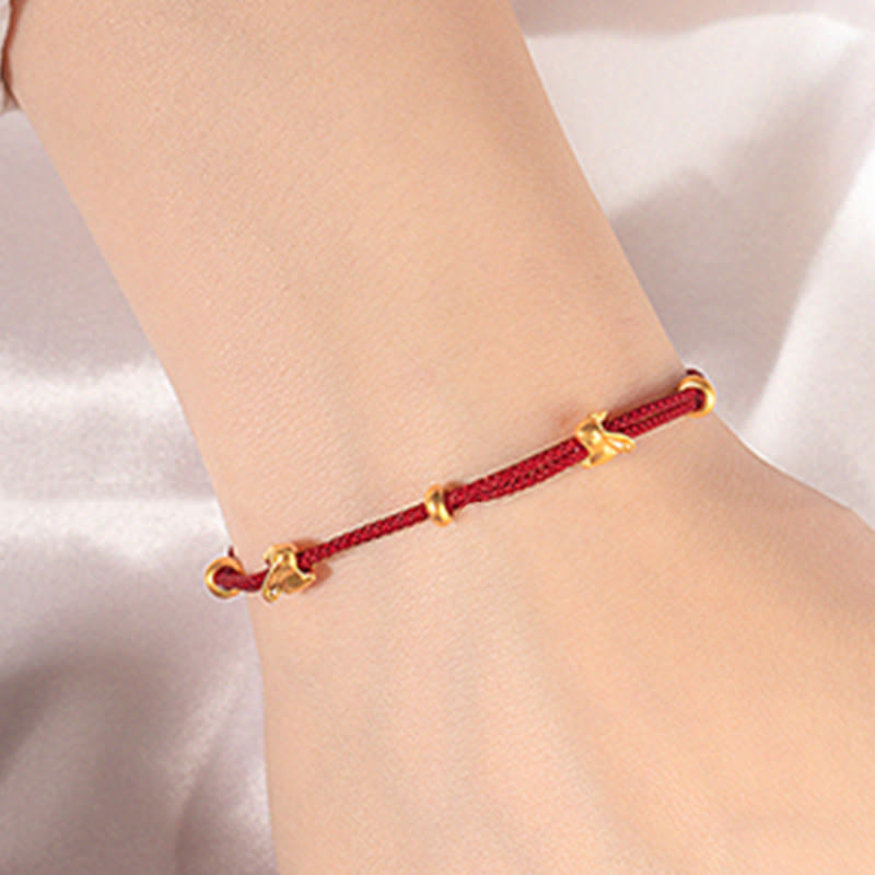 Buddha Stones 999 Gold Small Lucky Rabbit Osmanthus Design Handmade Luck Braided Rope Bracelet