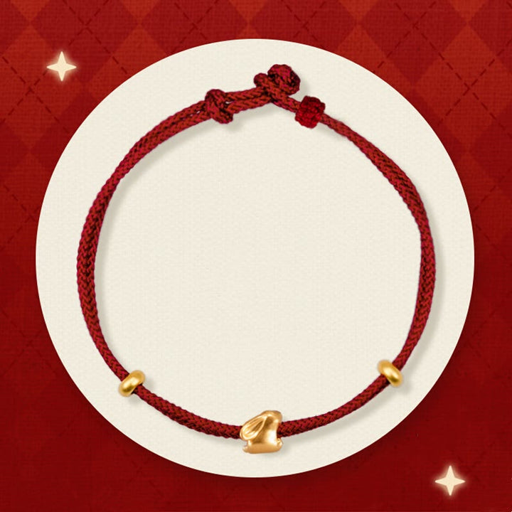 Buddha Stones 999 Gold Small Lucky Rabbit Osmanthus Design Handmade Luck Braided Rope Bracelet