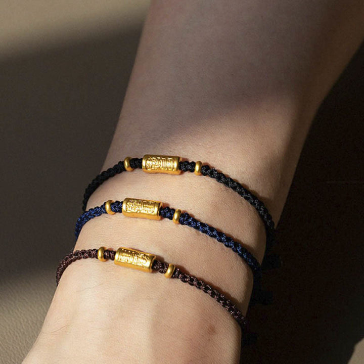 Buddha Stones 999 Gold Good Luck Amulet Carved Design Handmade Strength Braided Rope Bracelet - image 15