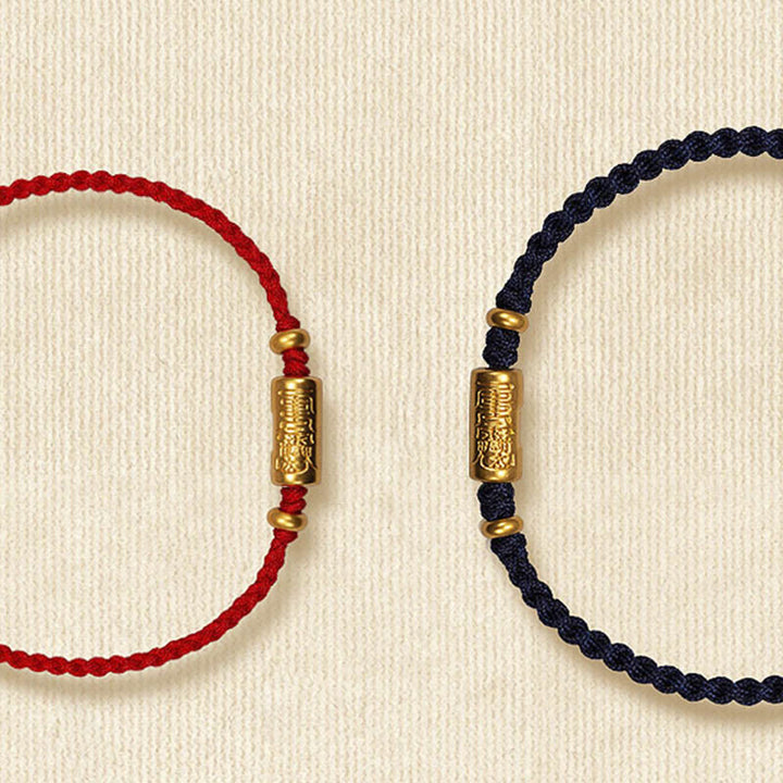 Buddha Stones 999 Gold Good Luck Amulet Carved Design Handmade Strength Braided Rope Bracelet - image 19