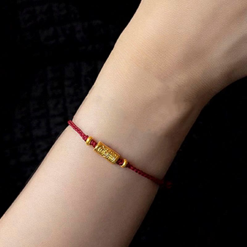 Buddha Stones 999 Gold Good Luck Amulet Carved Design Handmade Strength Braided Rope Bracelet - image 4