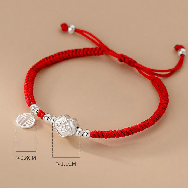 Buddha Stones Handmade 925 Sterling Silver Fu Character Auspicious Clouds Blessing Braided Rope Bracelet - image 4