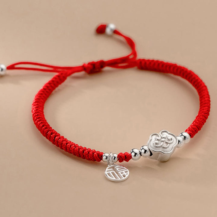 Buddha Stones Handmade 925 Sterling Silver Fu Character Auspicious Clouds Blessing Braided Rope Bracelet - image 1