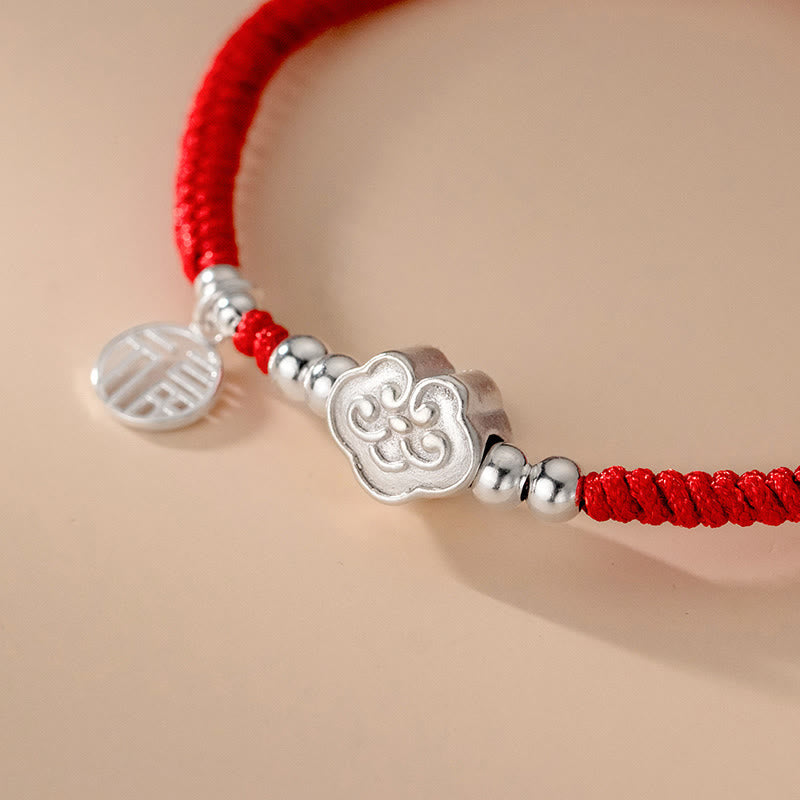 Buddha Stones Handmade 925 Sterling Silver Fu Character Auspicious Clouds Blessing Braided Rope Bracelet - image 9