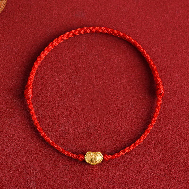 Buddha Stones 999 Gold Chinese Lock Charm Fu Character Protection Handmade Rope Bracelet - image 8