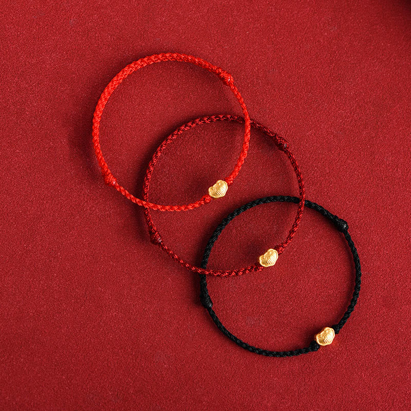 Buddha Stones 999 Gold Chinese Lock Charm Fu Character Protection Handmade Rope Bracelet - image 1